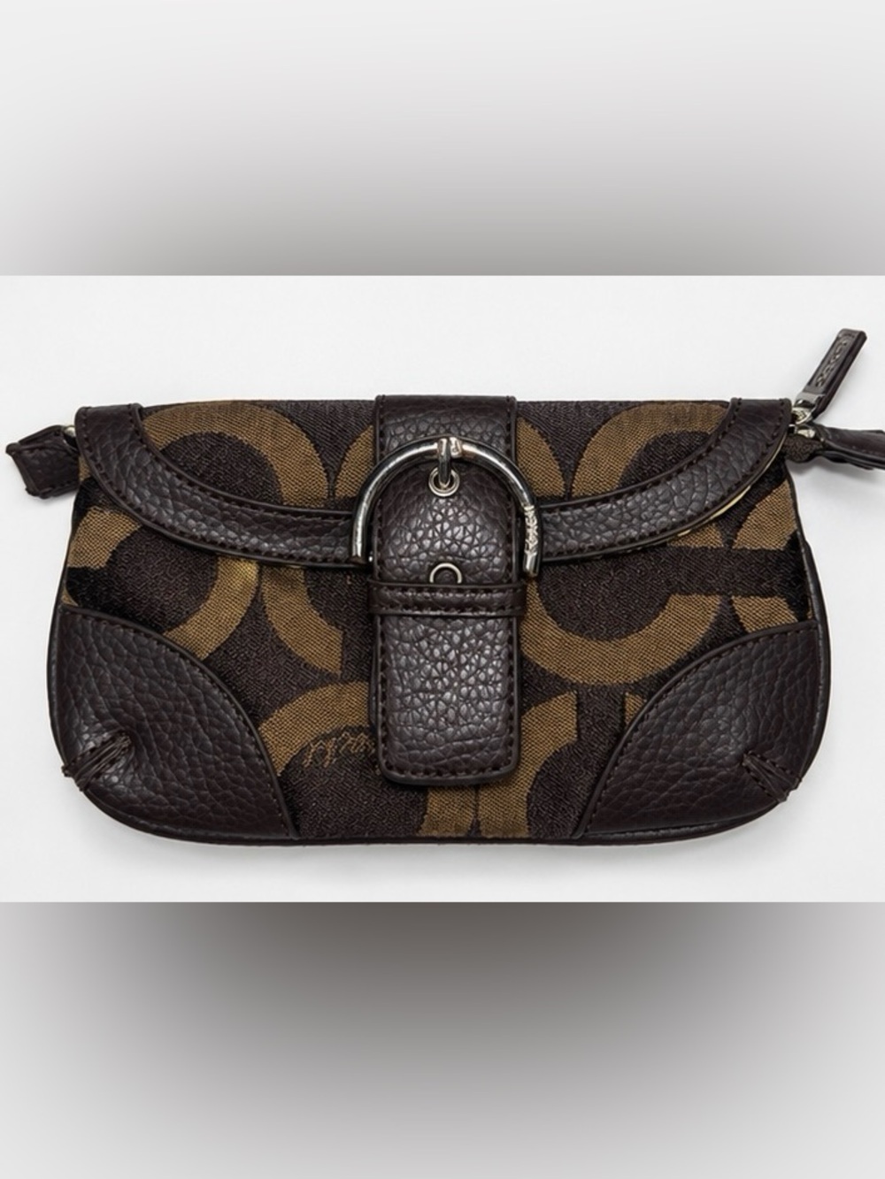 Coach Dark Brown and Tan Signature Canvas Wallet
